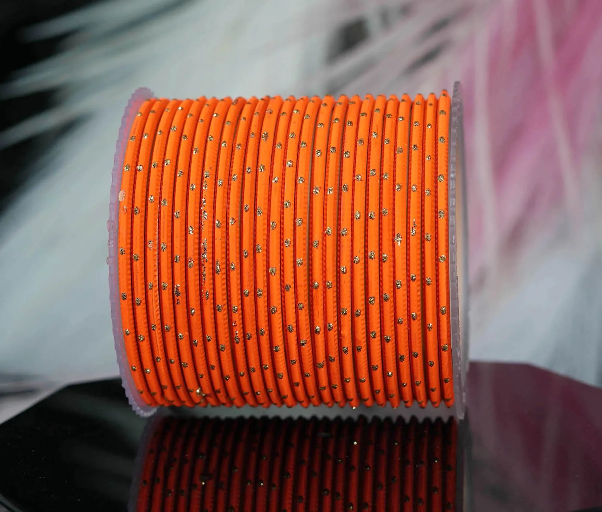 Orange Dot Design Matte Finish Metal Bangle for Women & Girls (Pack of 24) - The Golden Cascade